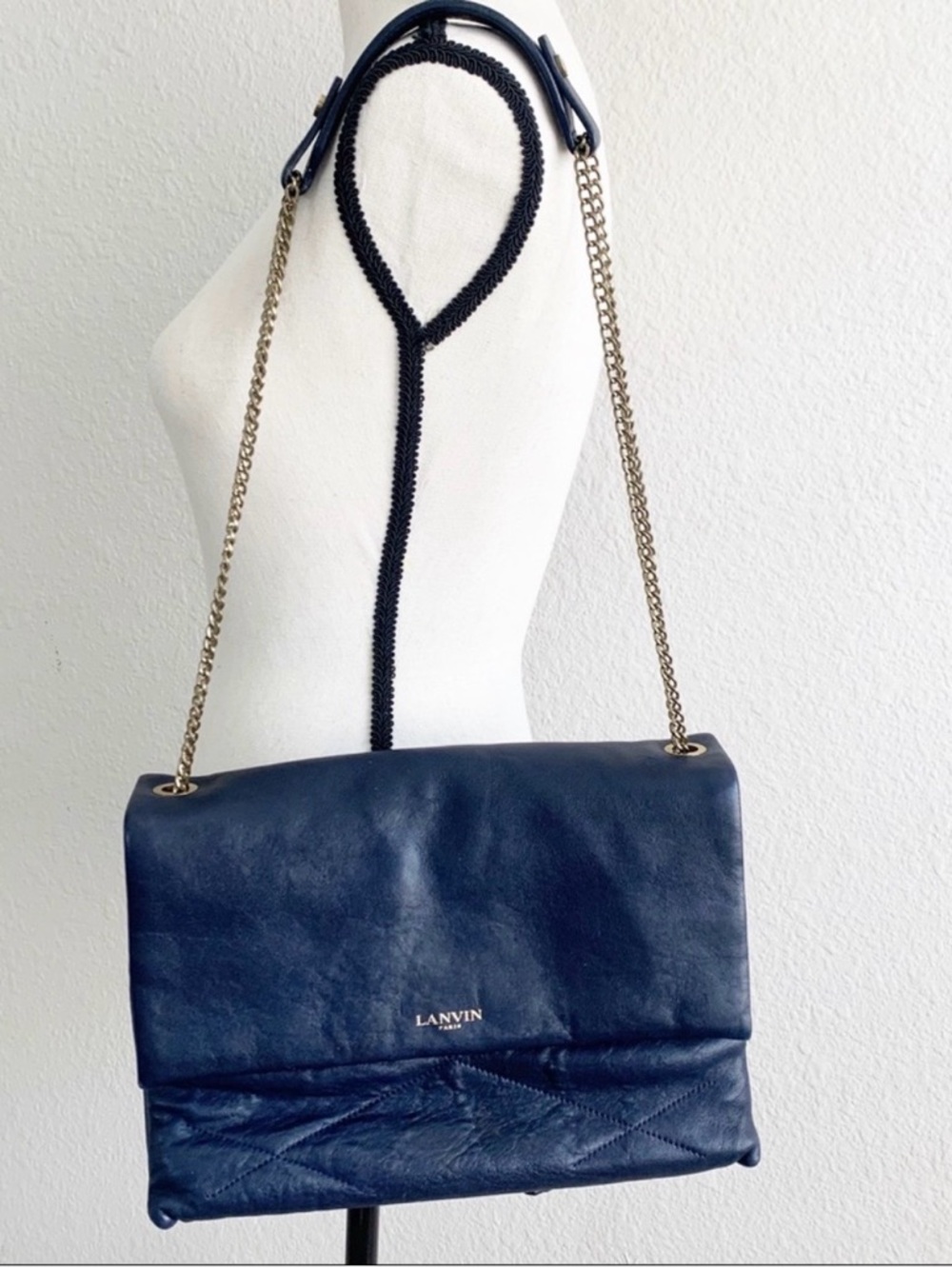 Lanvin Navy Leather Sugar Tote Shoulder Bag